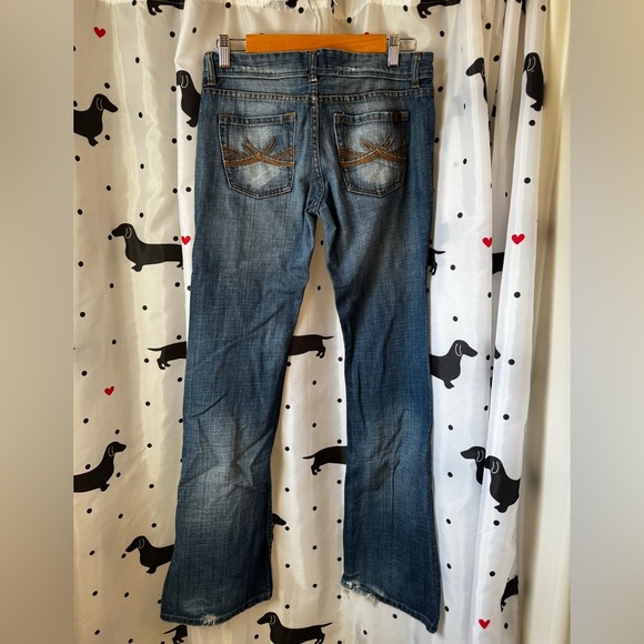 Blue Flare Wide Leg Jeans with Vintage Wash - Picture 3 of 5